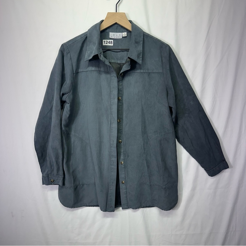 Joan Rivers Women’s Gray Button Front Long Sleeve Blouse Size S